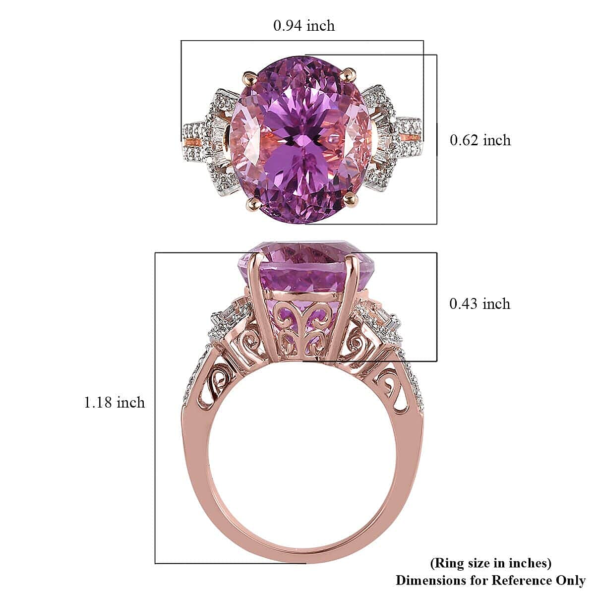 ILIANA 18K Rose Gold AAA Patroke Kunzite and G-H SI Diamond Ring 6.90 Grams 12.30 ctw image number 5