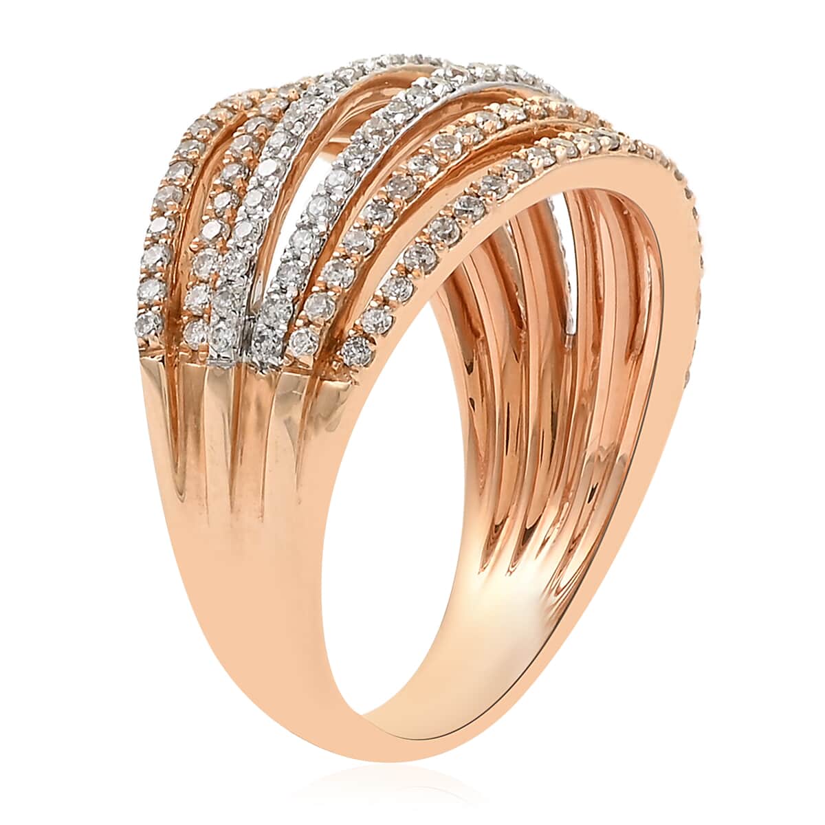 NY Closeout 14K Rose and White Gold Diamond I I2 6 Row Fashion Band Ring (Size 7.0) 5.60 Grams 0.75 ctw image number 3