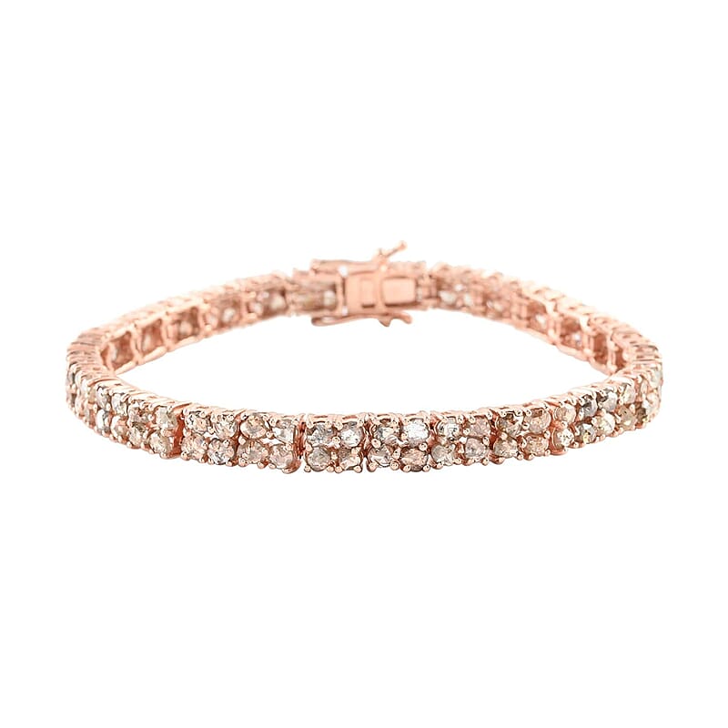Rose Cut Natural Champagne Diamond Two Row Bracelet in Vermeil Rose Gold Over Sterling Silver (7.25 In) 8.50 ctw