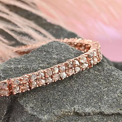Rose Cut Natural Champagne Diamond Two Row Bracelet in Vermeil Rose Gold Over Sterling Silver (7.25 In) 8.50 ctw