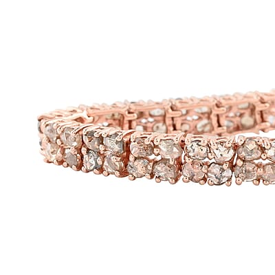 Rose Cut Natural Champagne Diamond Two Row Bracelet in Vermeil Rose Gold Over Sterling Silver (7.25 In) 8.50 ctw