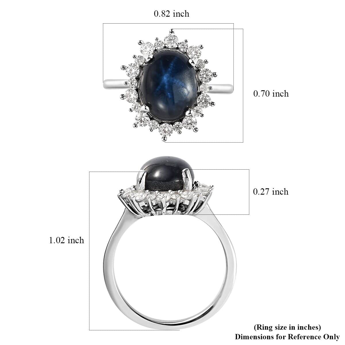 Premium Blue Star Sapphire and Moissanite Sunburst Ring in Platinum Over Sterling Silver (Size 7.0) 6.15 ctw image number 5