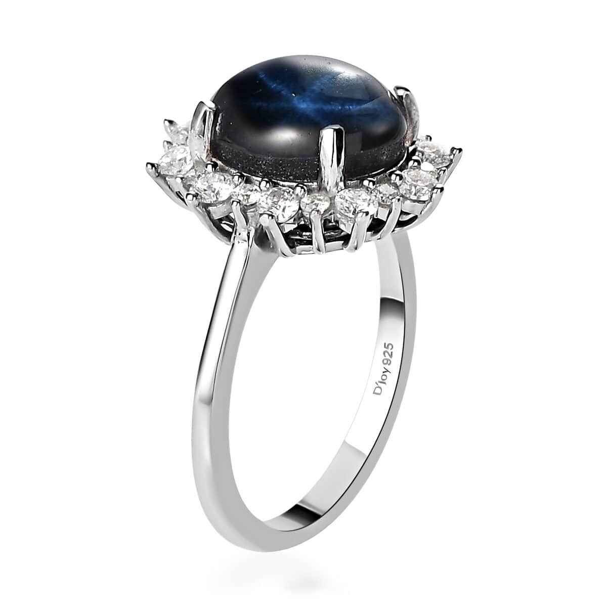 Premium Blue Star Sapphire and Moissanite Sunburst Ring in Platinum Over Sterling Silver (Size 9.0) 6.15 ctw image number 3