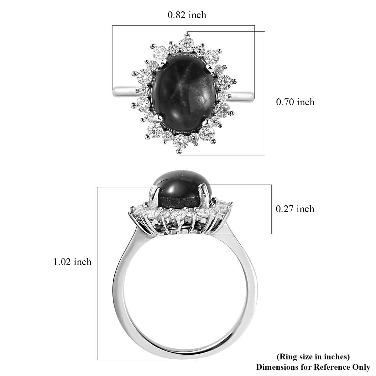 Premium Blue Star Sapphire and Moissanite Sunburst Ring in Platinum Over Sterling Silver (Size 9.0) 6.15 ctw image number 5