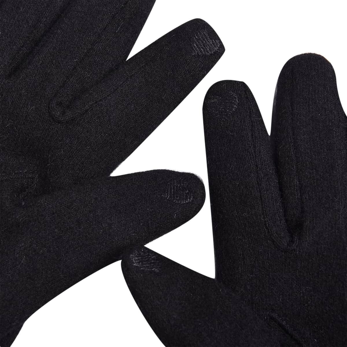 Black Cashmere Warm Gloves with Bowknot and Equipped Touch Screen Friendly (9.05"x3.54") image number 5