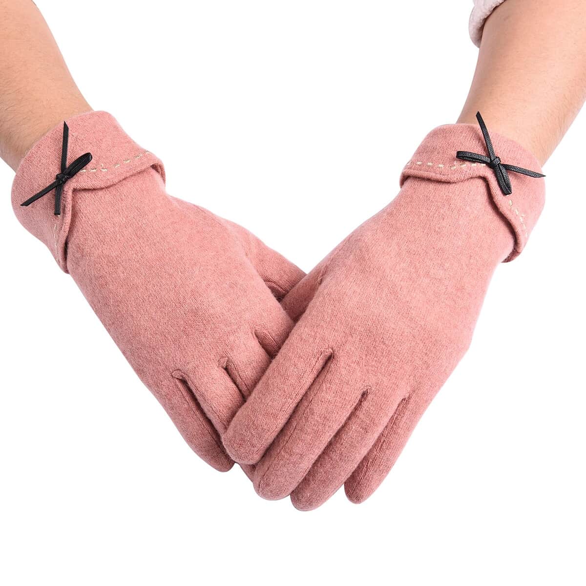 Pink Warm Cashmere Gloves with Bowknot and Equipped Touch Screen Friendly , Driving Gloves , Bike Gloves , Winter Gloves , Cycling Gloves , Snow Gloves image number 0