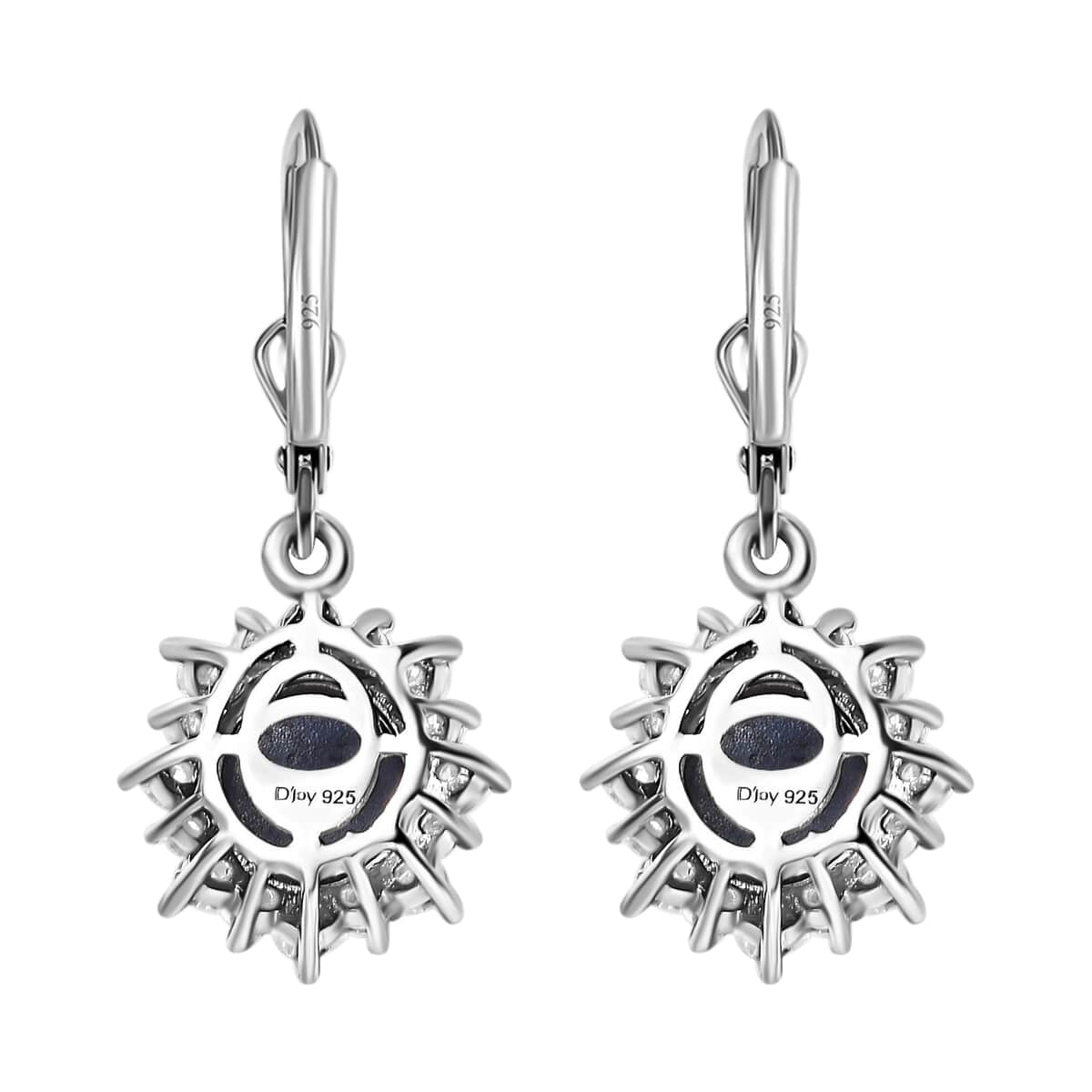 Premium Blue Star Sapphire (DF) and Moissanite Sunburst Dangle Earrings in Platinum Over Sterling Silver 6.15 ctw image number 3