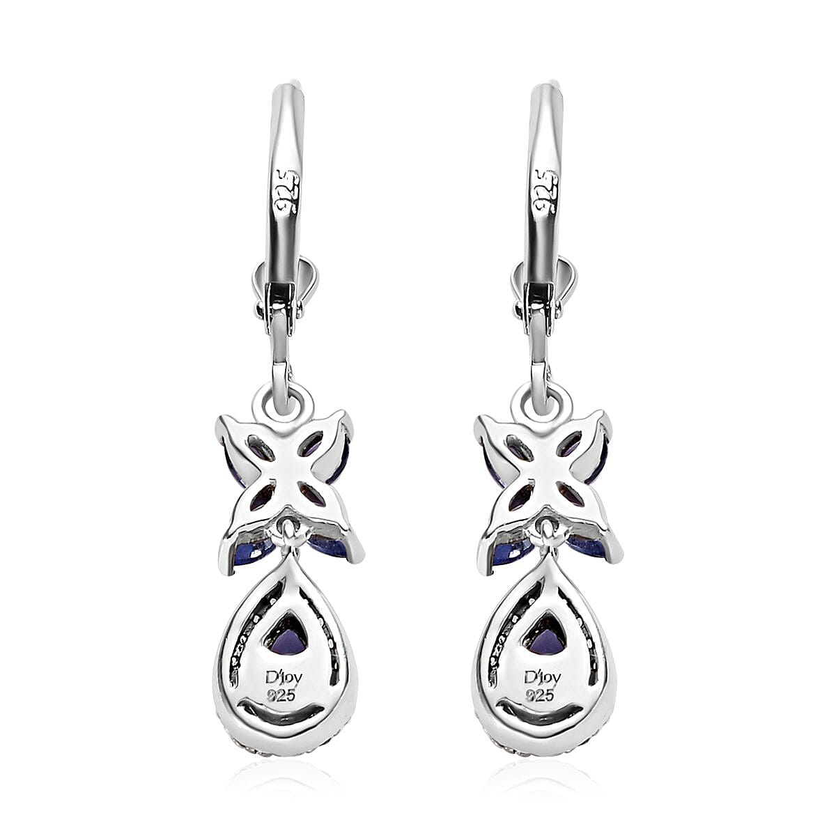 AAA Tanzanite and White Zircon Lever Back Earrings in Platinum Over Sterling Silver 1.85 ctw image number 3