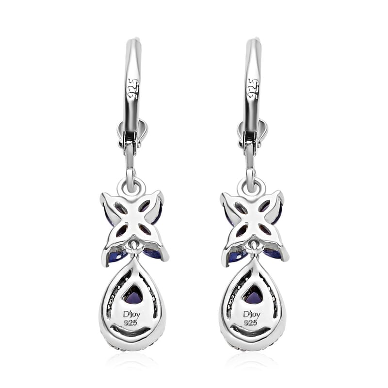 AAA Tanzanite and White Zircon Lever Back Earrings in Platinum Over Sterling Silver 1.85 ctw