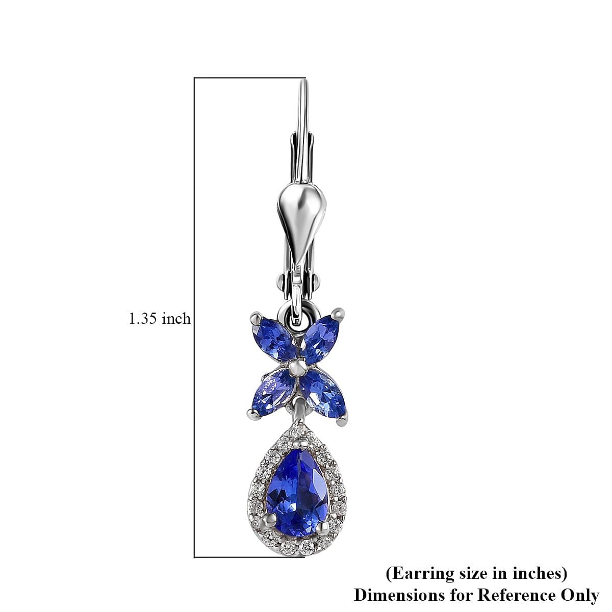 AAA Tanzanite and White Zircon Lever Back Earrings in Platinum Over Sterling Silver 1.85 ctw image number 4