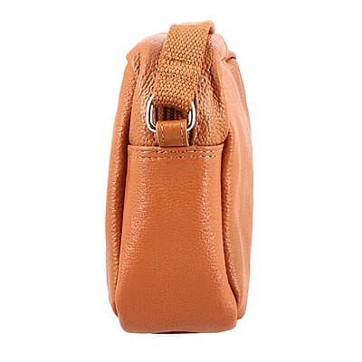 Tan Genuine Leather Crossbody Bag with Suede Fabric Potli Bag