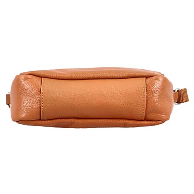 Tan Genuine Leather Crossbody Bag with Suede Fabric Potli Bag