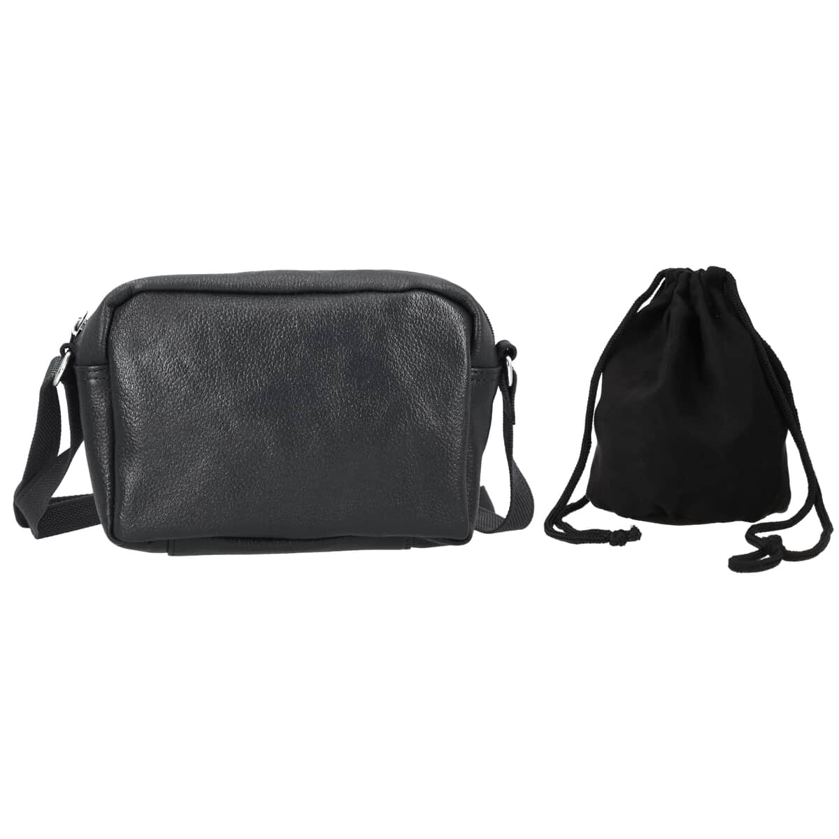 Black Genuine Leather Crossbody Bag with Suede Fabric Potli Bag image number 0