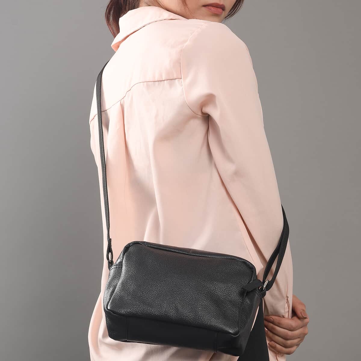 Black Genuine Leather Crossbody Bag with Suede Fabric Potli Bag image number 1