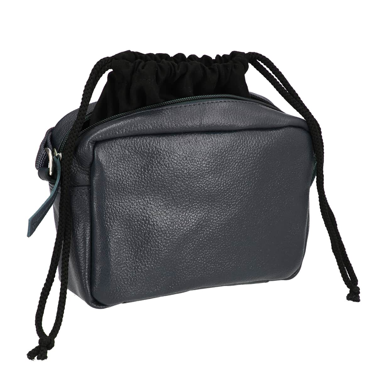 Black Genuine Leather Crossbody Bag with Suede Fabric Potli Bag image number 2
