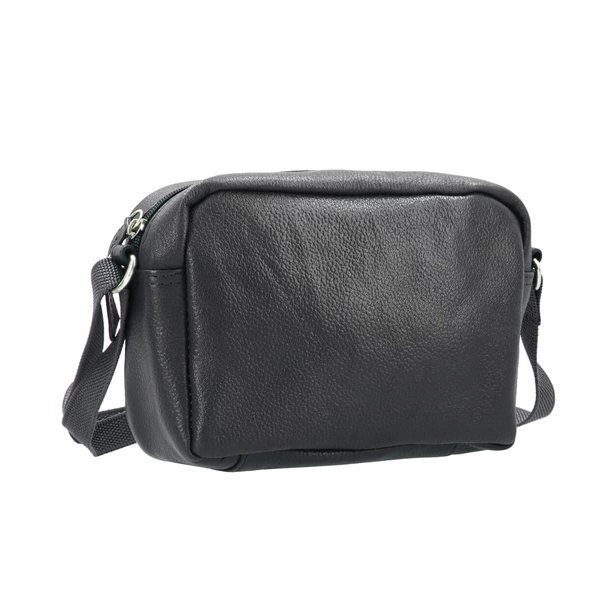 Black Genuine Leather Crossbody Bag with Suede Fabric Potli Bag image number 3