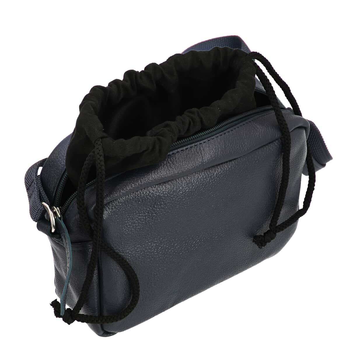 Black Genuine Leather Crossbody Bag with Suede Fabric Potli Bag image number 6