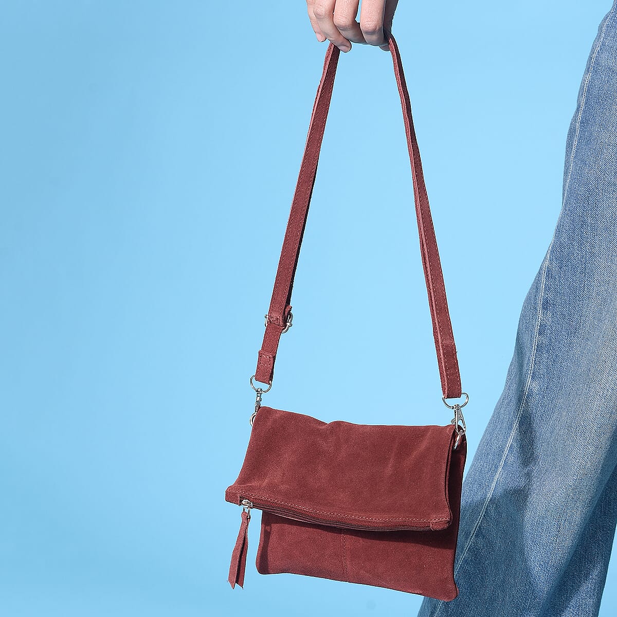 Burgundy Suede Genuine Leather Crossbody Bag image number 1