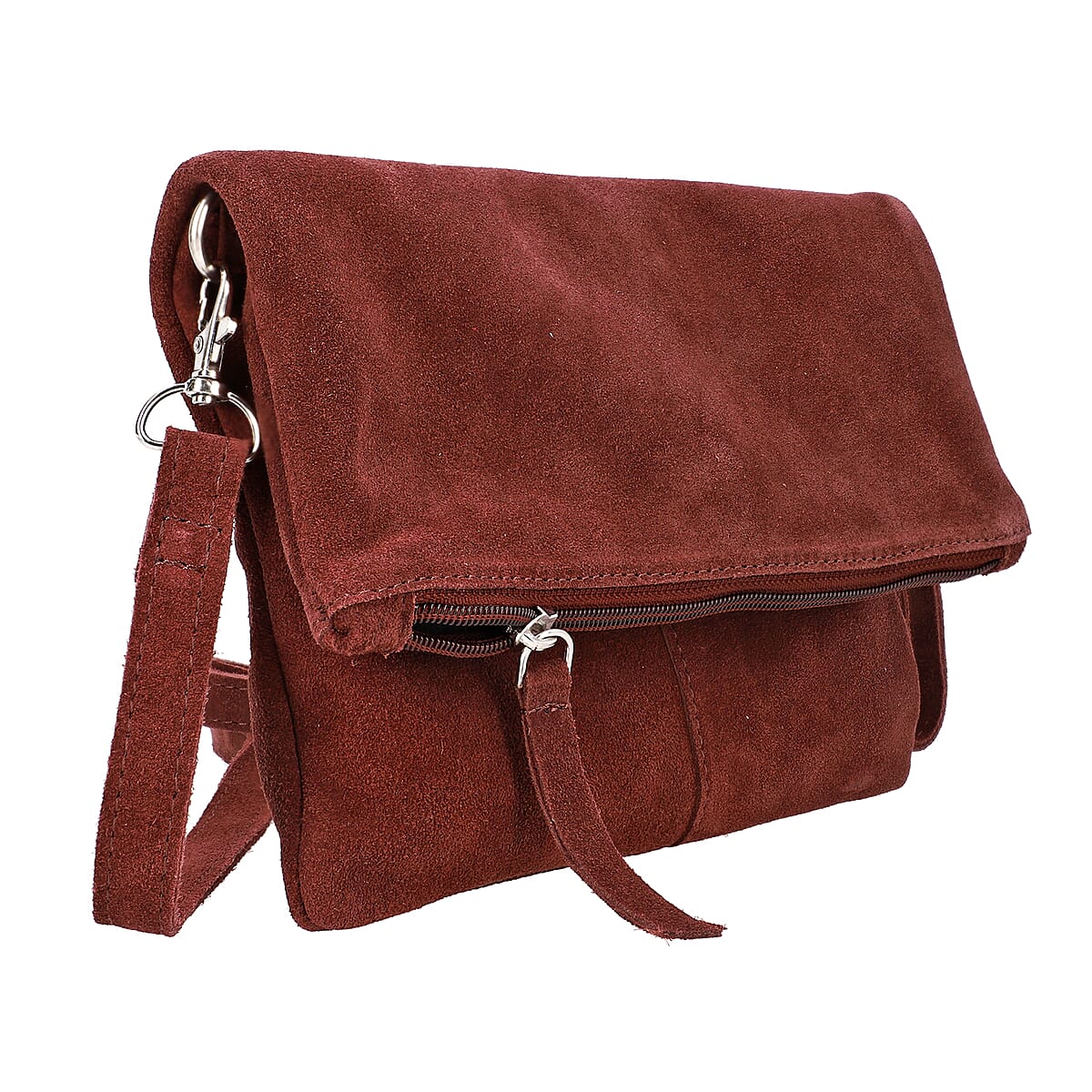 Burgundy Suede Genuine Leather Crossbody Bag image number 4