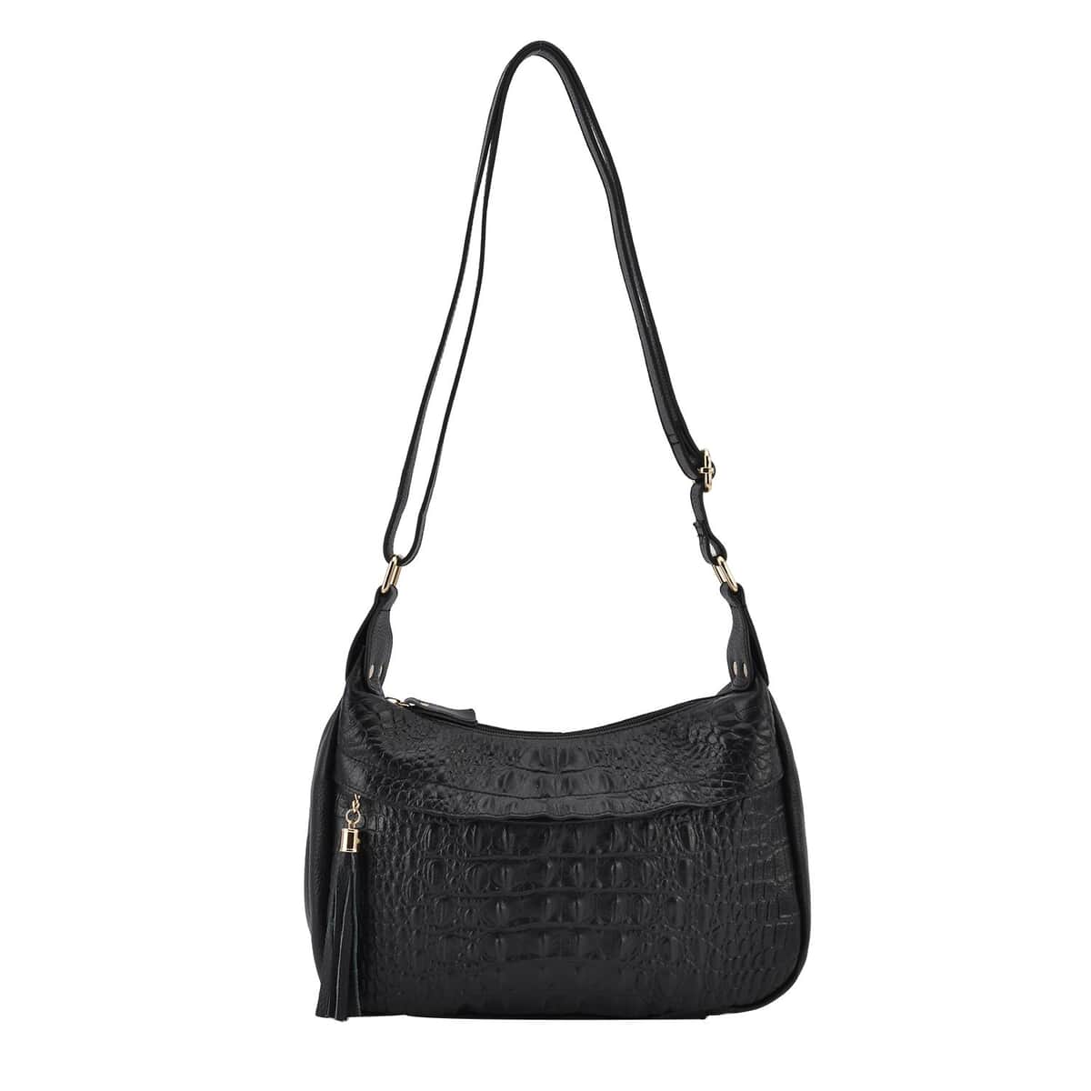 Black Genunie Leather Crossbody Bag (11.02"x3.94"x9.84") with Soulder Strap image number 0