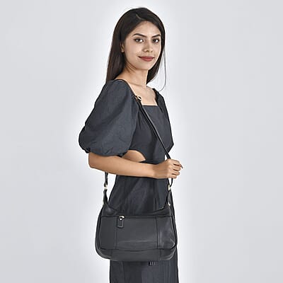 Black Crocodile Pattern Genuine Leather Crossbody Bag with Shoulder Strap