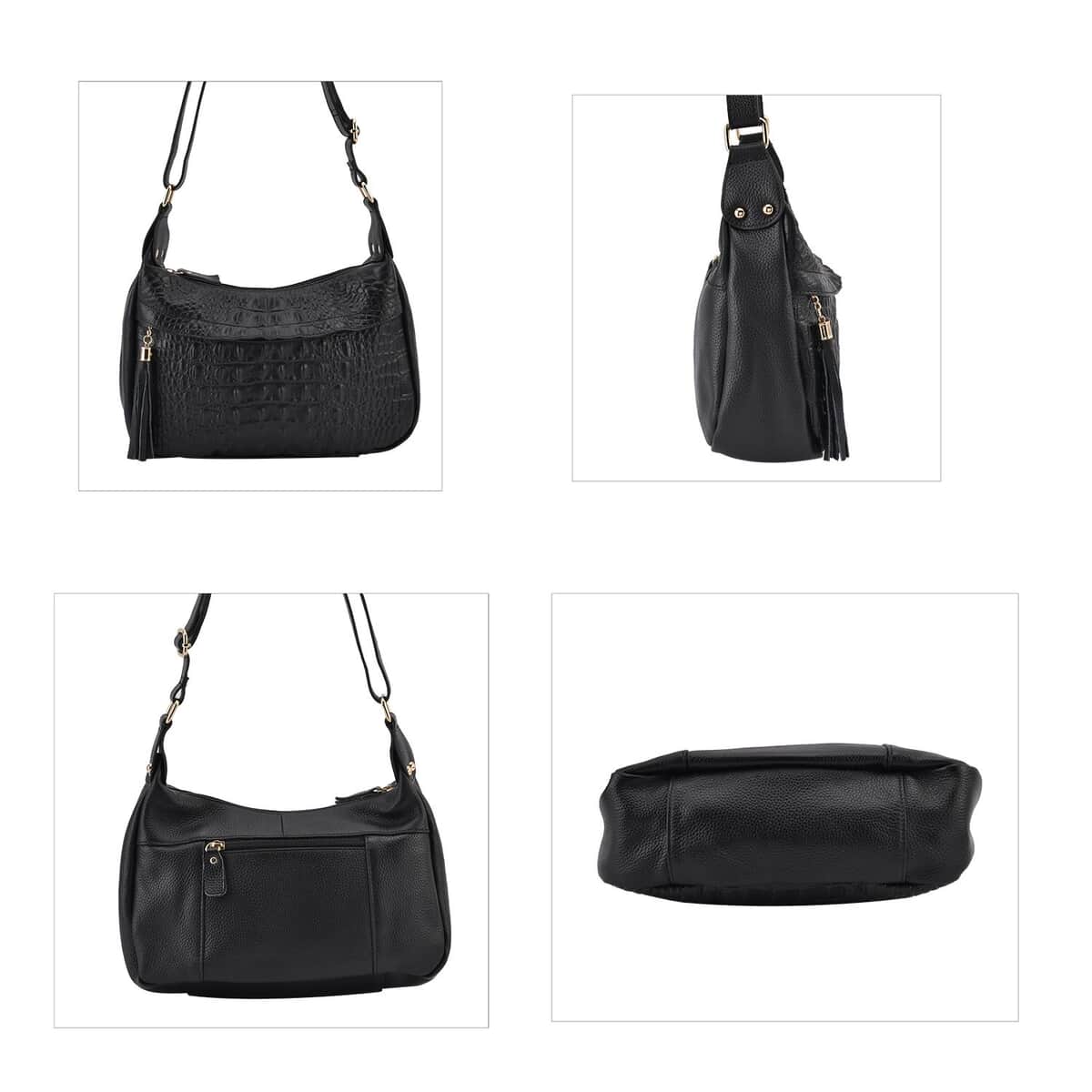 Black Genunie Leather Crossbody Bag (11.02"x3.94"x9.84") with Soulder Strap image number 3