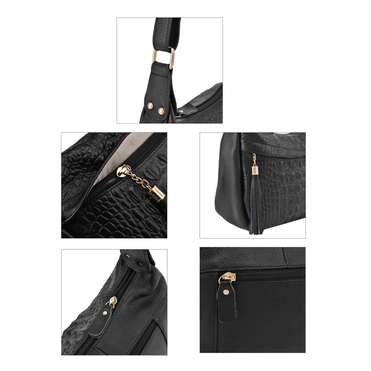 Black Genunie Leather Crossbody Bag (11.02"x3.94"x9.84") with Soulder Strap image number 4