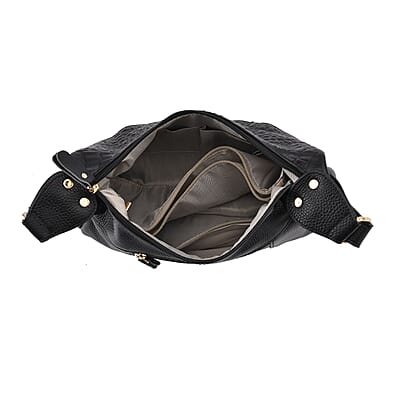 Black Crocodile Pattern Genuine Leather Crossbody Bag with Shoulder Strap