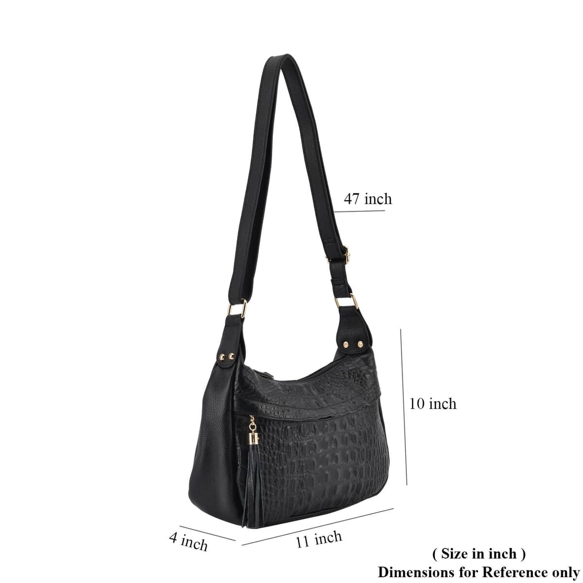 Black Genunie Leather Crossbody Bag (11.02"x3.94"x9.84") with Soulder Strap image number 6