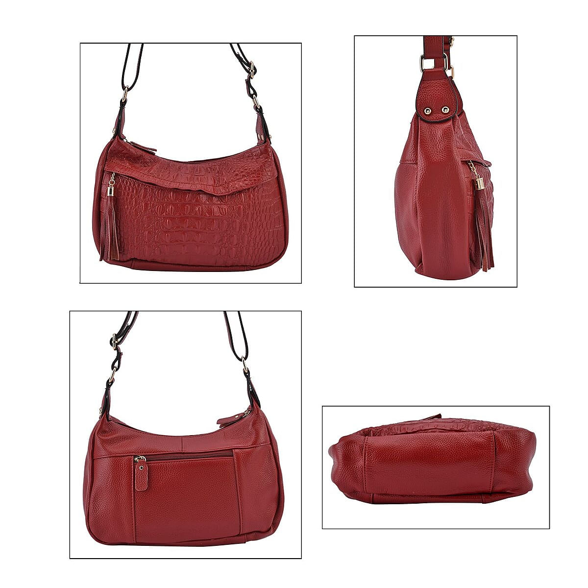 Burgundy Crocodile Pattern Genuine Leather Crossbody Bag with Shoulder Strap image number 3