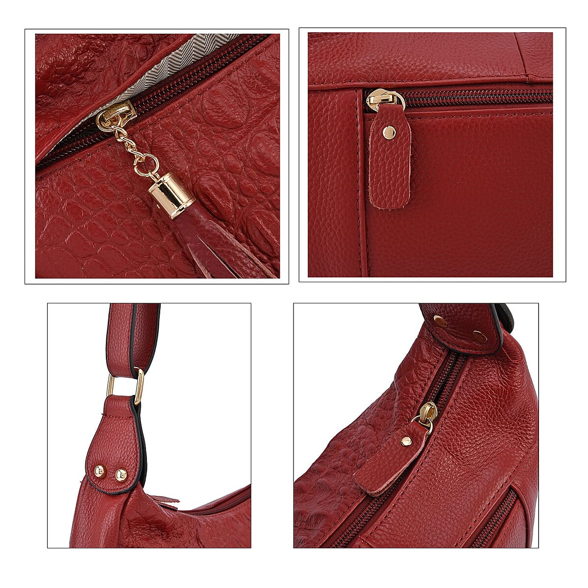 Burgundy Crocodile Pattern Genuine Leather Crossbody Bag with Shoulder Strap image number 4