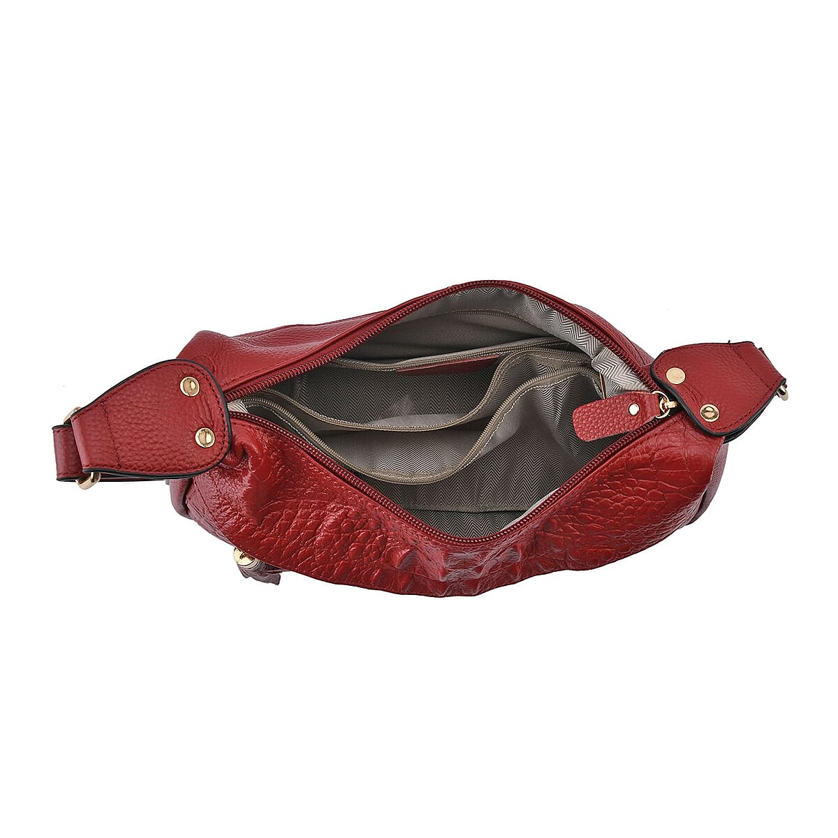 Burgundy Crocodile Pattern Genuine Leather Crossbody Bag with Shoulder Strap image number 5