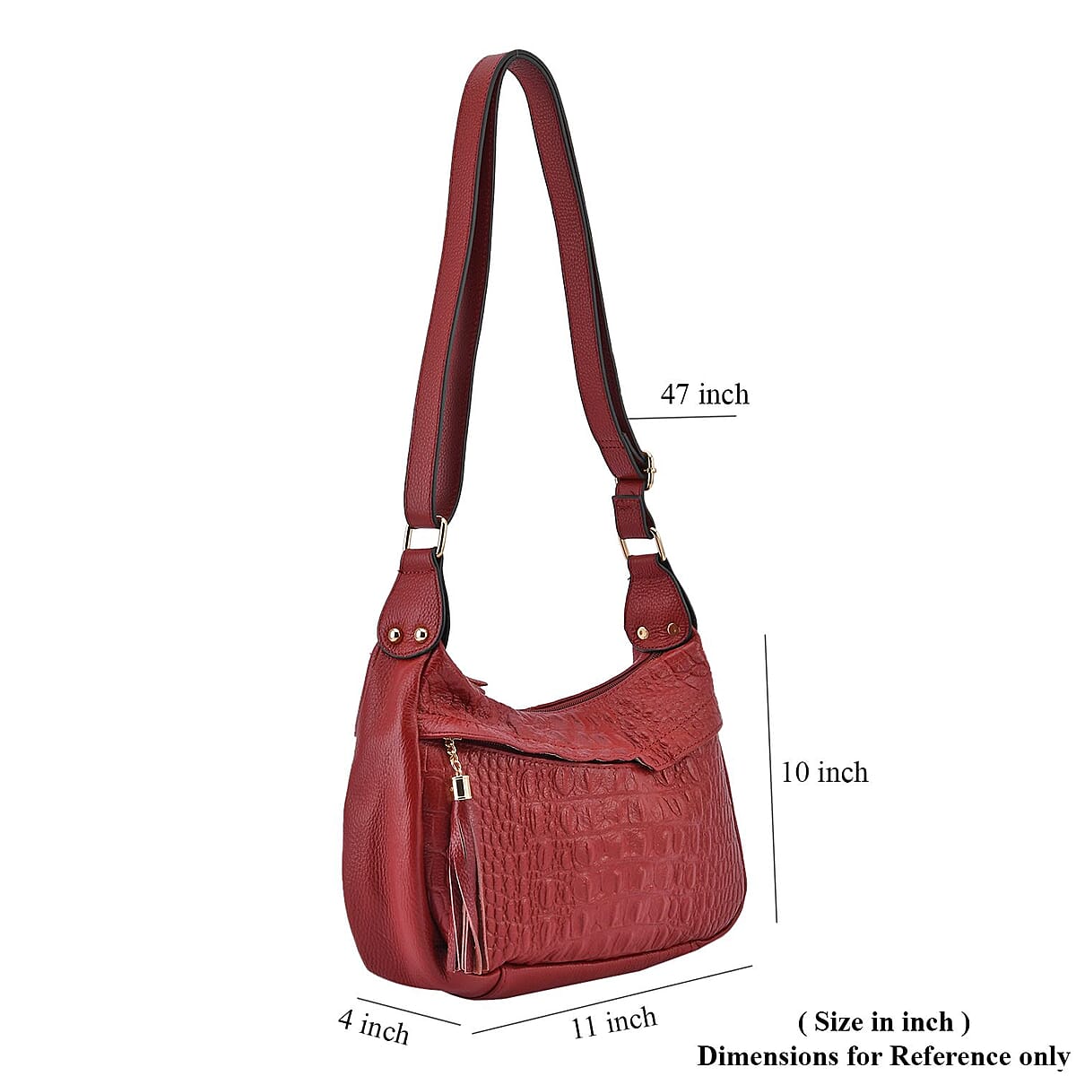 Burgundy Crocodile Pattern Genuine Leather Crossbody Bag with Shoulder Strap image number 6