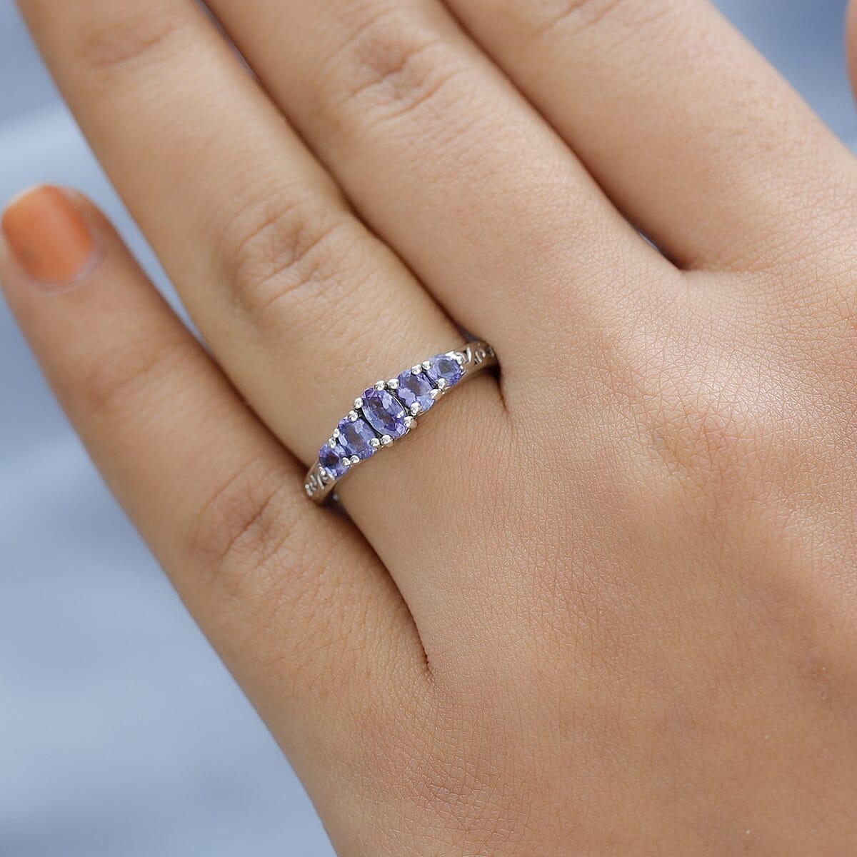 AAA Tanzanite 5 Stone Ring in Platinum Over Sterling Silver 0.85 ctw image number 2