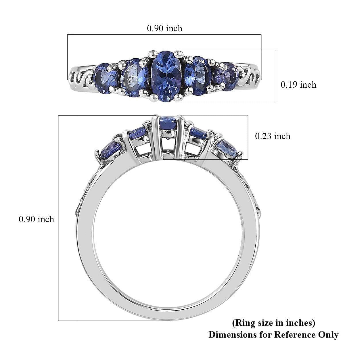 AAA Tanzanite 5 Stone Ring in Platinum Over Sterling Silver 0.85 ctw image number 5