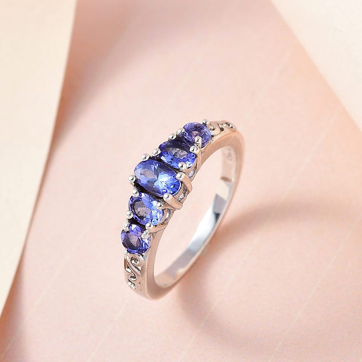 AAA Tanzanite 5 Stone Ring in Platinum Over Sterling Silver (Size 5.0) 0.85 ctw image number 1