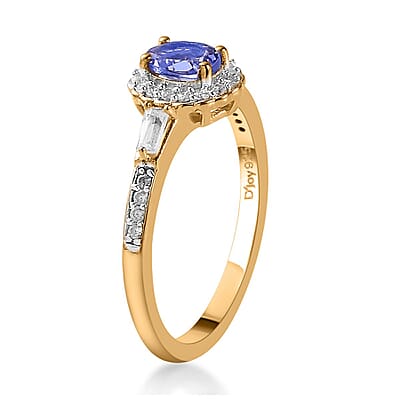 AAA Tanzanite and White Zircon Halo Ring in Vermeil Yellow Gold Over Sterling Silver (Size 10.0) 0.75 ctw