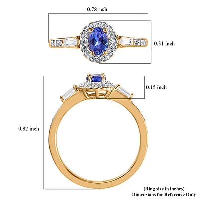 AAA Tanzanite and White Zircon Halo Ring in Vermeil Yellow Gold Over Sterling Silver (Size 10.0) 0.75 ctw