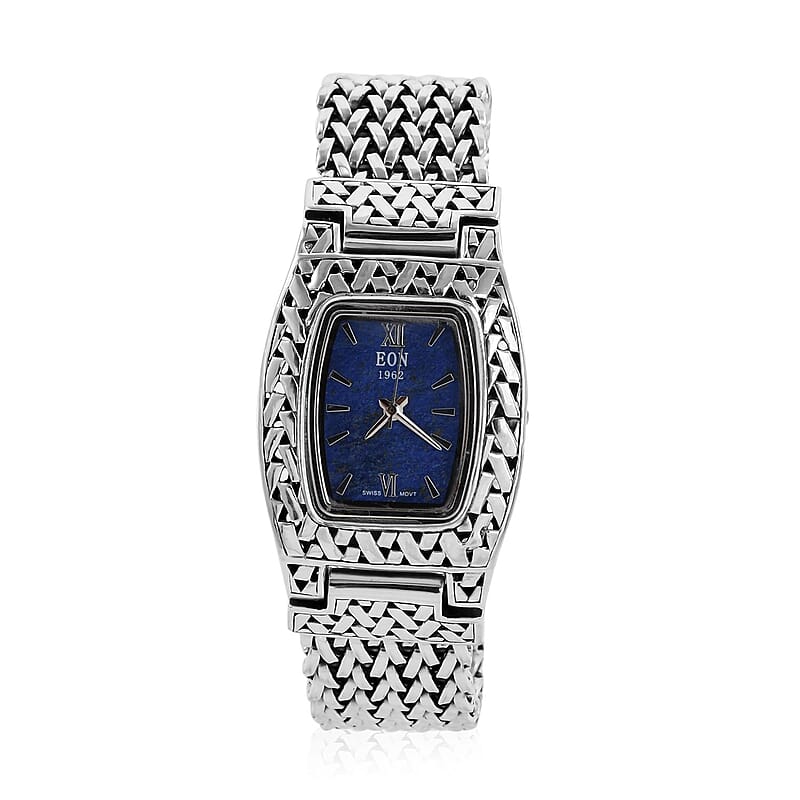 Eon 1962 Swiss Movement Lapis Lazuli Bracelet Watch in Sterling Silver (7.50 In) (25.5x20.5mm)