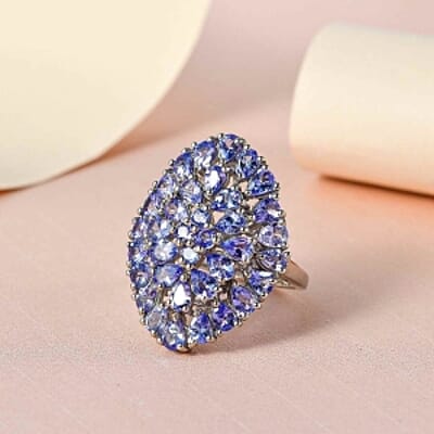 Tanzanite 4.80 ctw Ring in Platinum Over Sterling Silver (Size 8.0) (5.6 g)