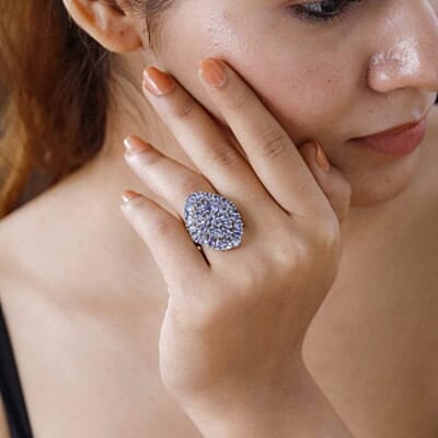 Tanzanite 4.80 ctw Ring in Platinum Over Sterling Silver (Size 8.0) (5.6 g)