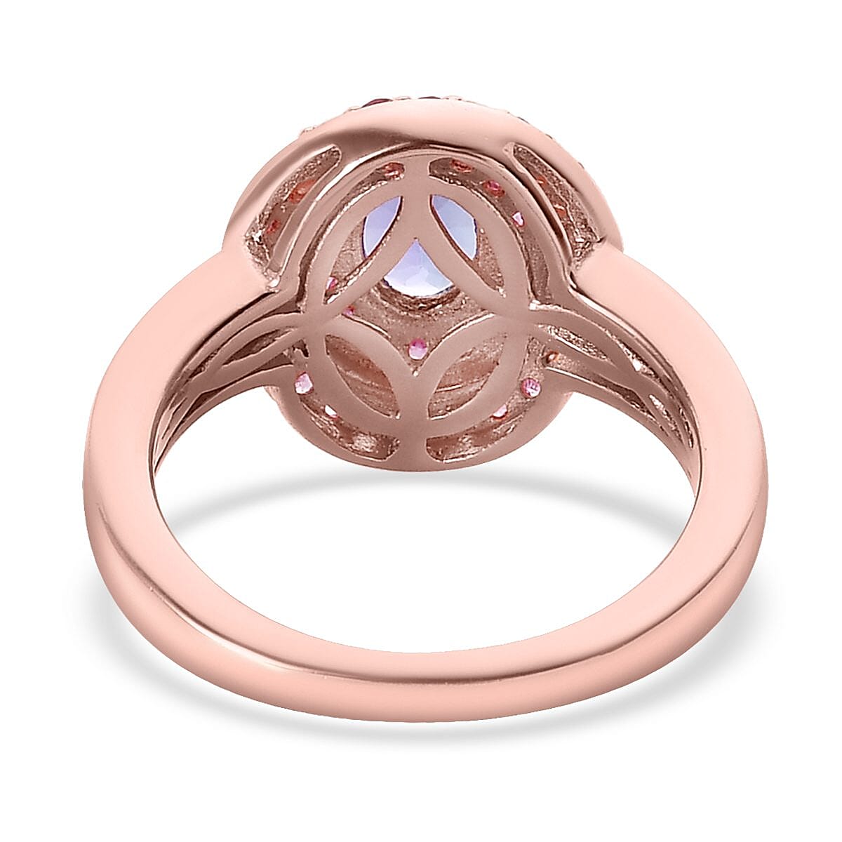 AAA Tanzanite and Madagascar Pink Sapphire Double Halo Ring in Vermeil Rose Gold Over Sterling Silver (Size 6.0) 1.30 ctw image number 4