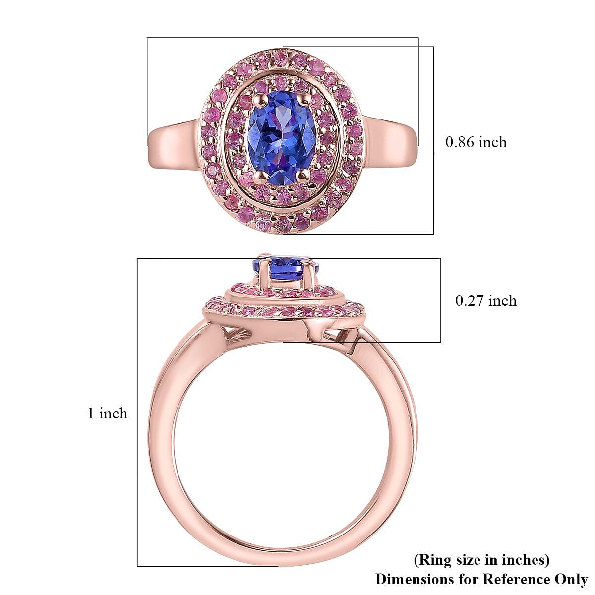 AAA Tanzanite and Madagascar Pink Sapphire Double Halo Ring in Vermeil Rose Gold Over Sterling Silver (Size 9.0) 1.30 ctw image number 5