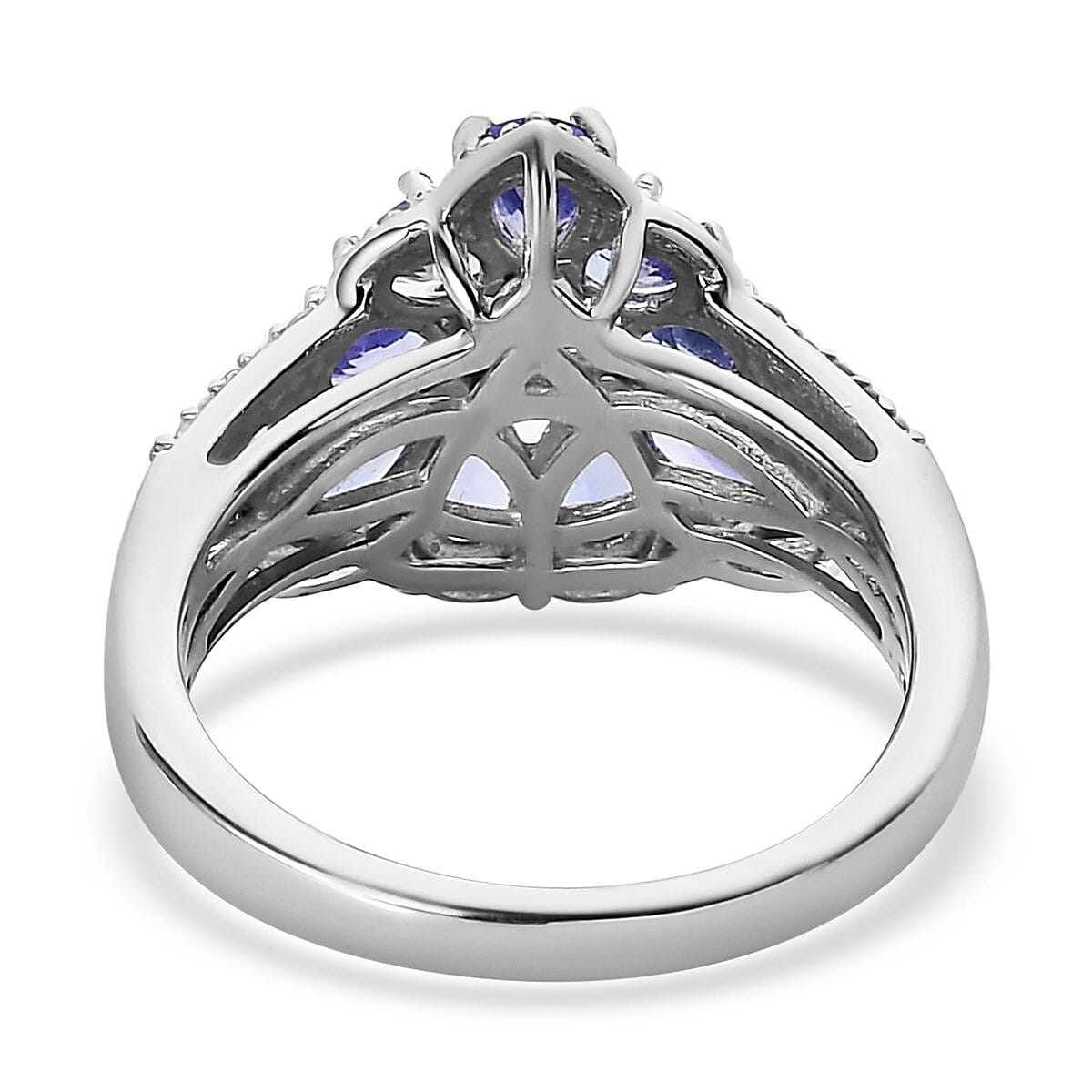 AAA Tanzanite and White Zircon Floral Ring in Platinum Over Sterling Silver (Size 6.0) 1.85 ctw image number 4