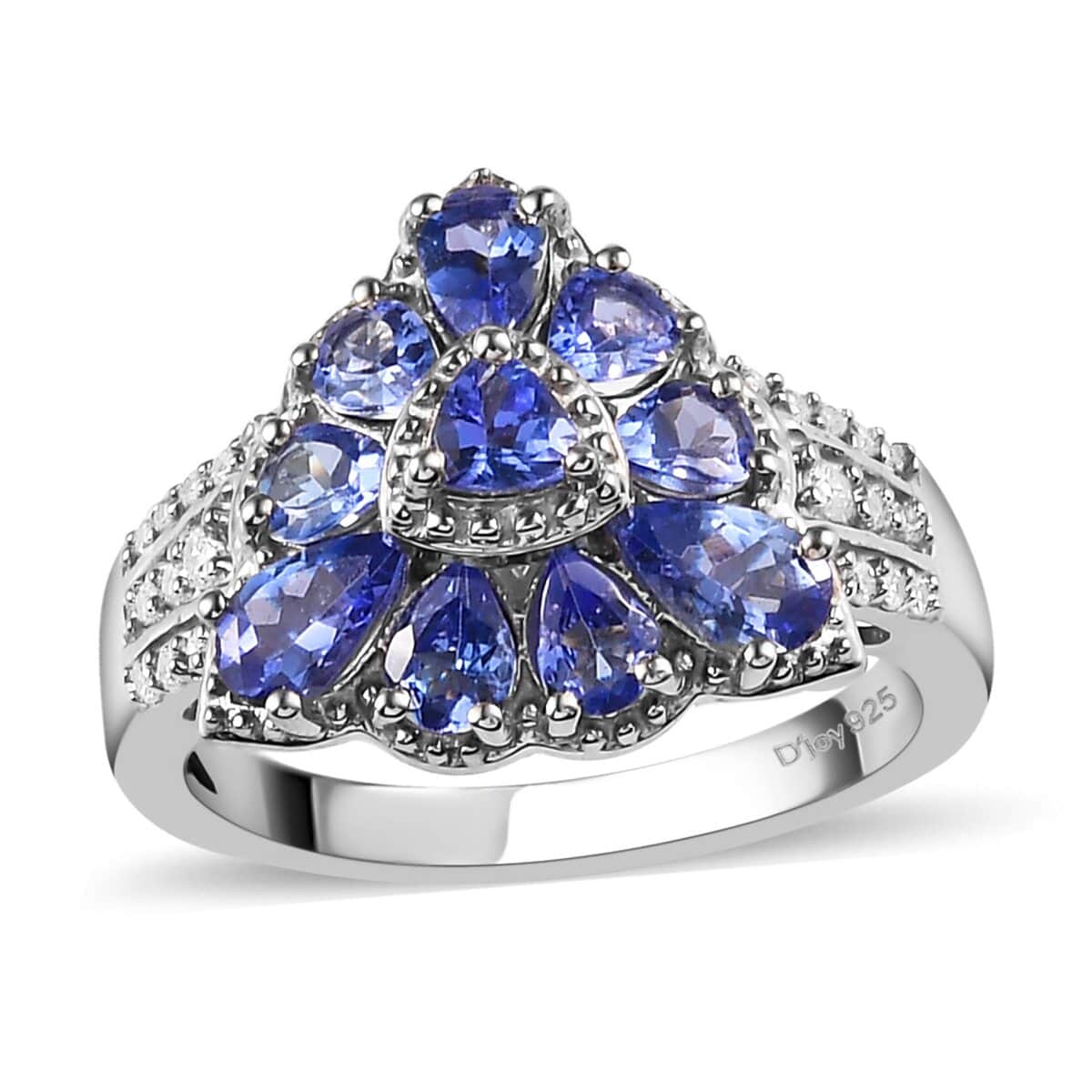 AAA Tanzanite Natural White Zircon Ring in Platinum Over Sterling Silver Size buy 7