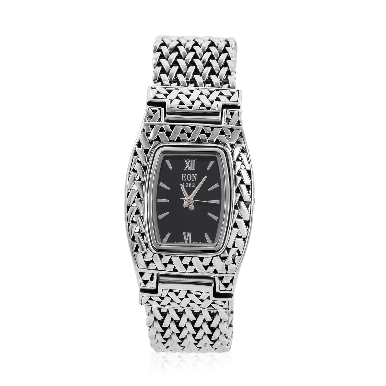 Buy Eon 1962 Swiss Movement Black Onyx Bracelet Watch in Sterling Silver 7.00 In 25.5x20.5mm at ShopLC