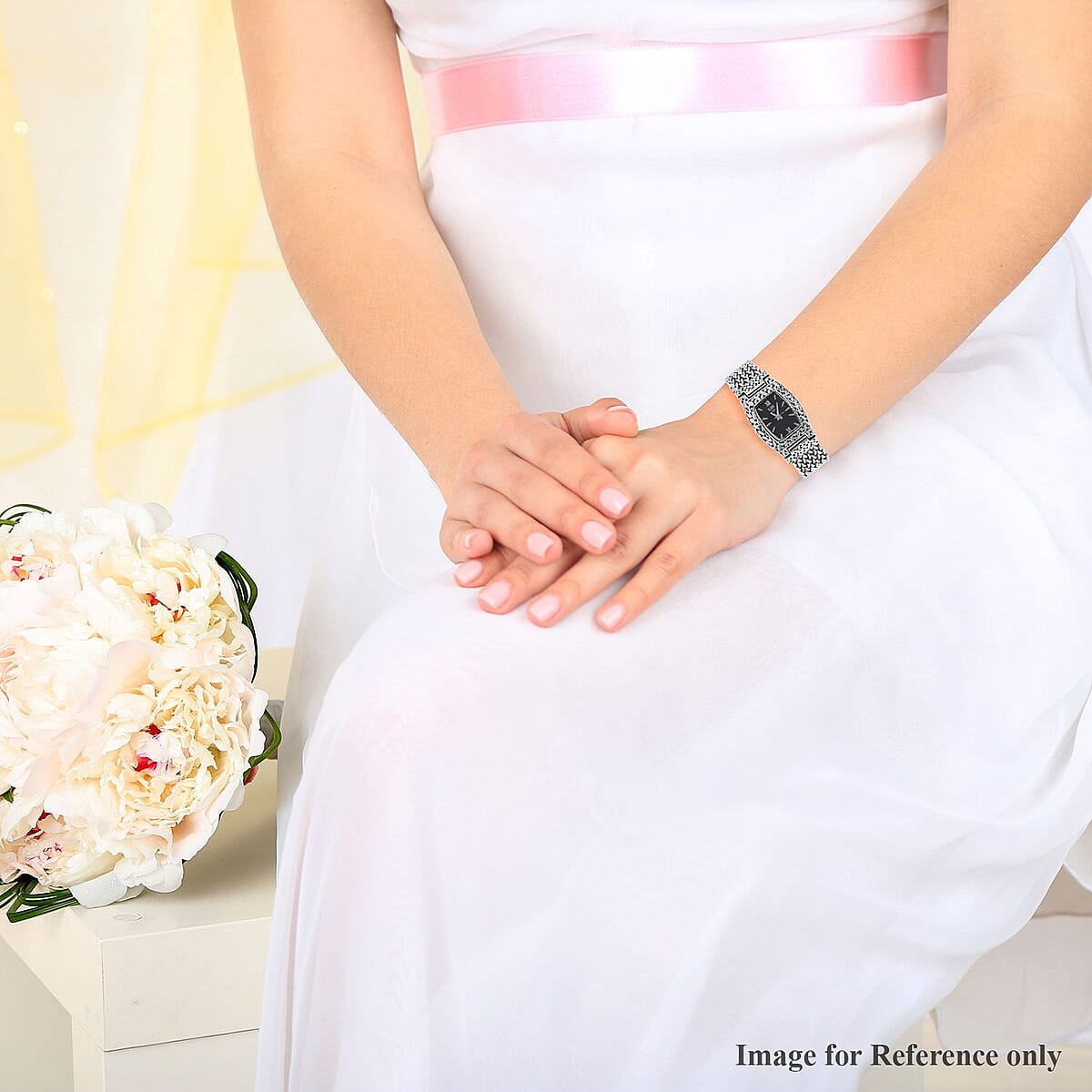 Eon 1962 Swiss Movement Black Onyx Bracelet Watch in Sterling Silver (7.00 In) (25.5x20.5mm) image number 2