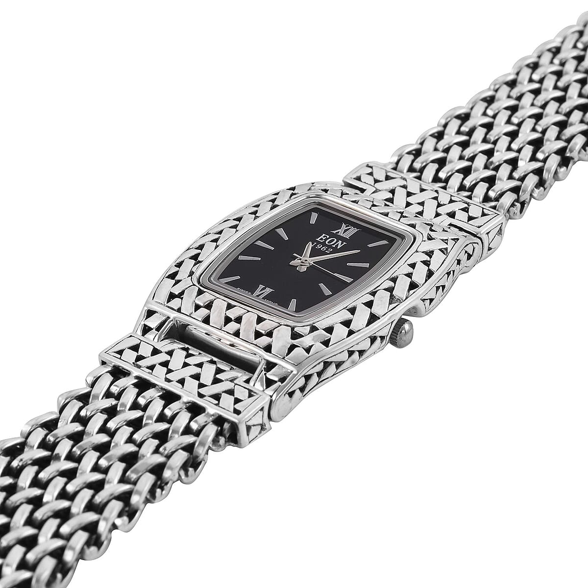 Eon 1962 Swiss Movement Black Onyx Bracelet Watch in Sterling Silver (7.50 In) (25.5x20.5mm) image number 3