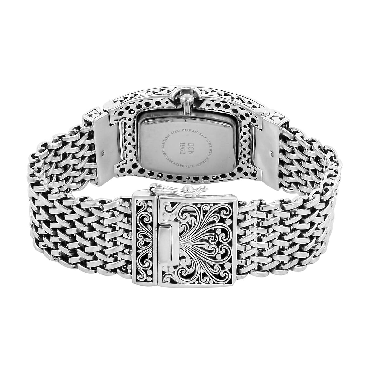 Eon 1962 Swiss Movement Black Onyx Bracelet Watch in Sterling Silver (7.50 In) (25.5x20.5mm) image number 4