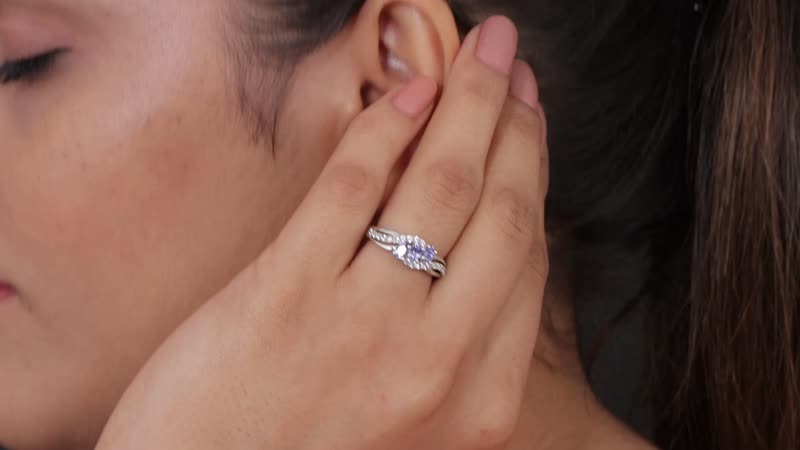 AAA Tanzanite and Natural White Zircon Ring in Platinum Over Sterling Silver 0.90 ctw